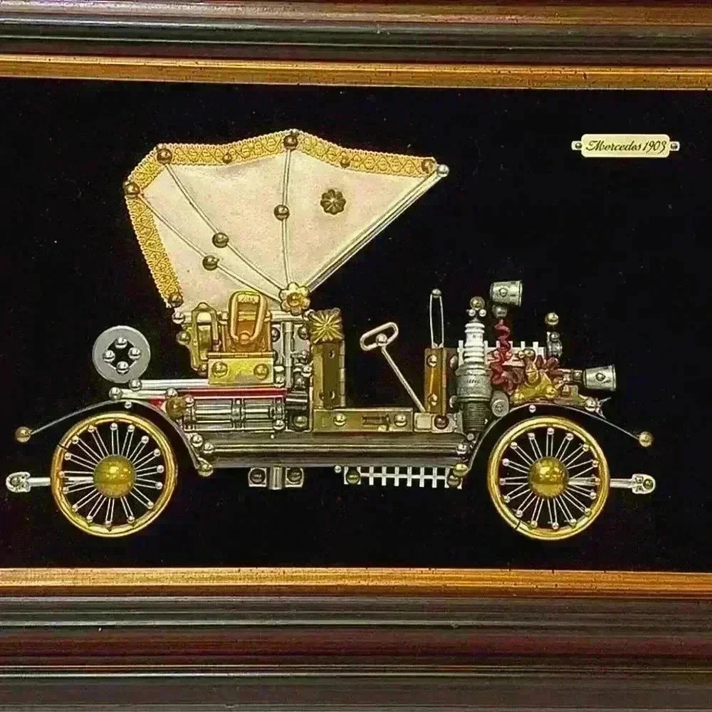 Vintage Car Wall Art Decor in Gold and Silver